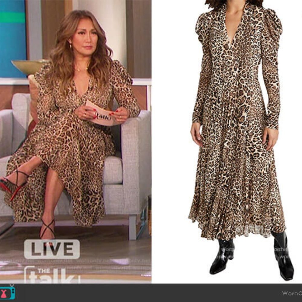 RONNY KOBO Bernadette Dress Leopard Print Long Sleeve Animal Airy Formal Evening